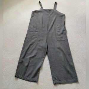 Linen-blend utility cropped overalls